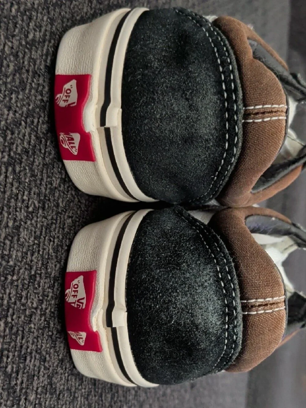 Vans Low-Top Sneakers in Black and Brown with White Stripe